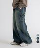 LEMAIN SECOND Vintage Catwashed Wide Carpenter Denim Elastic Waist Pants_3 Colors