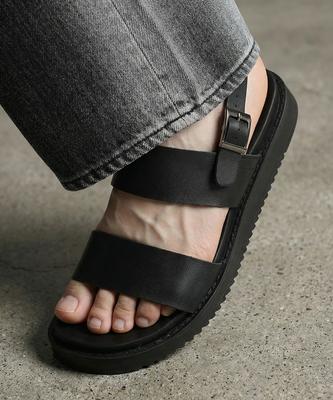 Firenze Atelier [Second.A] Double Line Basic Leather Sandals 2Nds010B [Black]