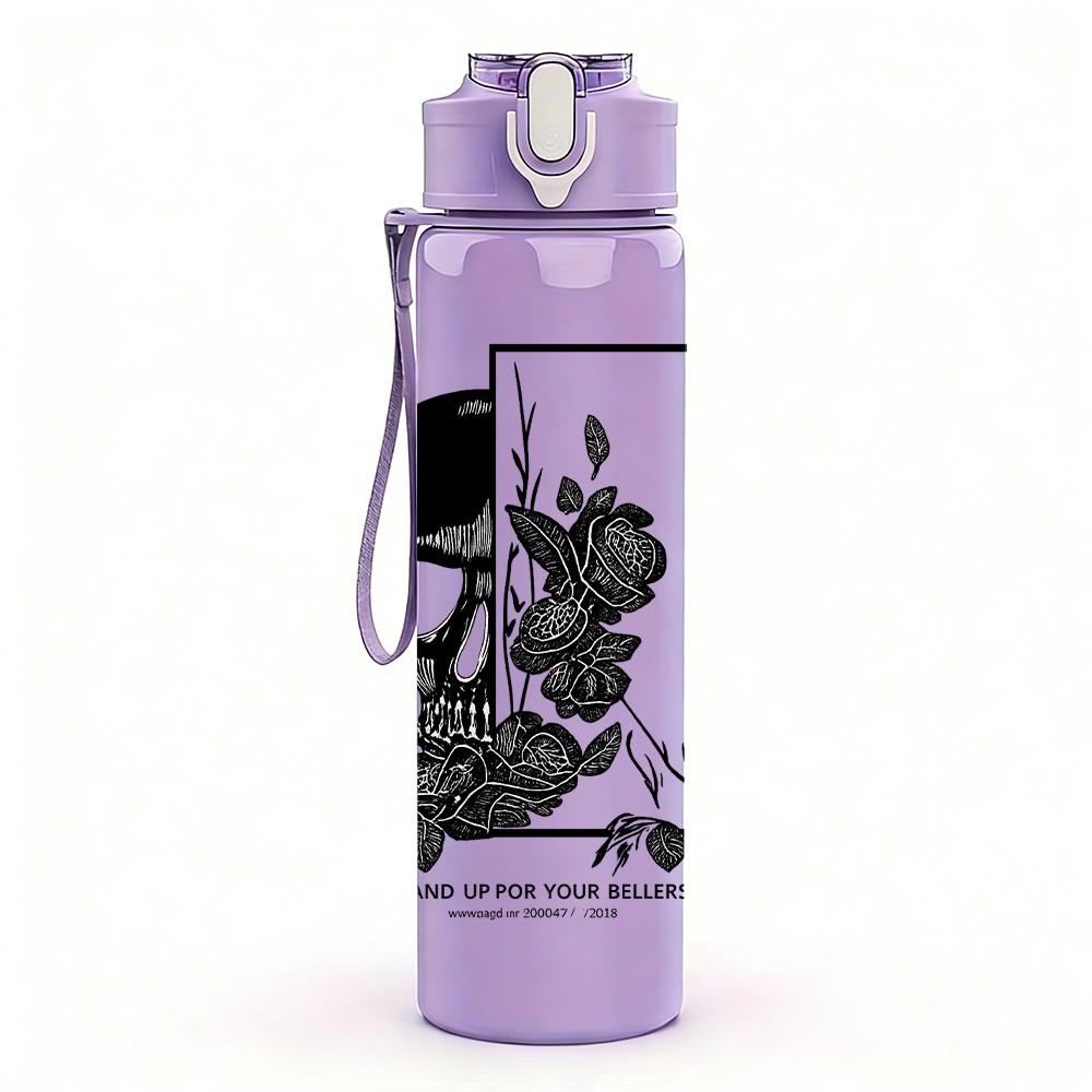1PC Skull Soldier Monochrome Art 750ml Color Plastic Sports Water Bottle Leakproof Flip Straw Lid Suitable for Sports Office Home Use