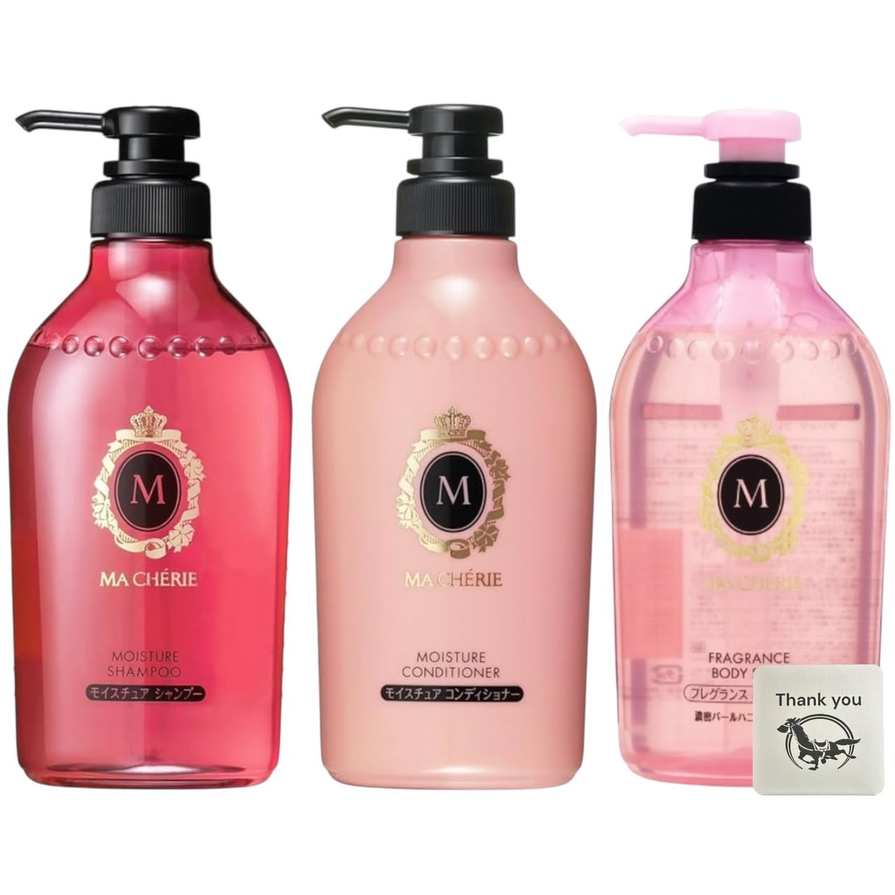 

Macherie Увлажняющий шампунь с дозатором, Увлажняющий, Гладкий, 450 мл + Кондиционер 450 мл + Гель для душа 450 мл, Набор по 1 шт. каждого + Бонус с оригинальным логотипом Kunutonn