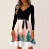Women's Casual Fashion V Neck Long Sleeve Christmas Printed Party Vintage Long Dresses