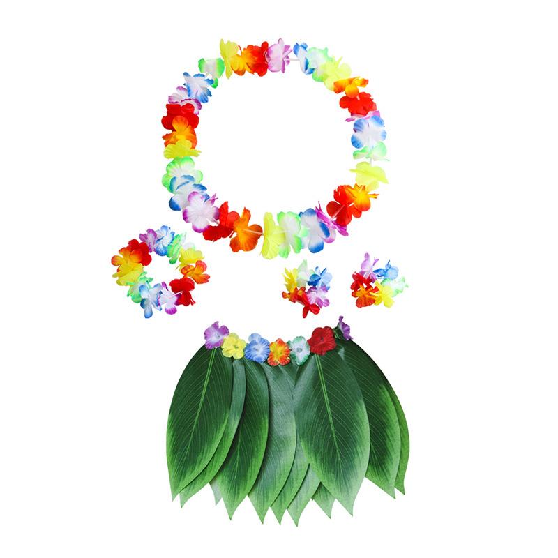Hawaiian Luau Costume Set Leaf Skirt Flower Lei for Kids Adults Party Outfit