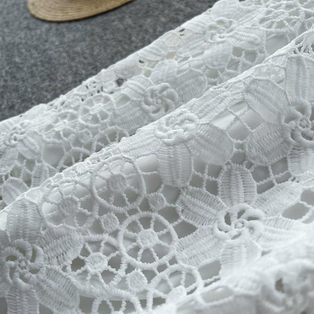 Abito Midi Elegante da Donna con Ricami in Pizzo, Manica Corta, Vita Alta, Linea ad A, Estivo, Casual, da Festa, per Matrimonio, da Vacanza, da Spiaggia