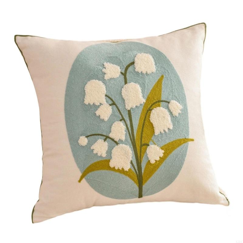 Pillowcase Flower Embroidered Canvas Cotton Pillowcase Soft Breathable Cushion Cover For Sofa Bedroom Home Decoration X3UC