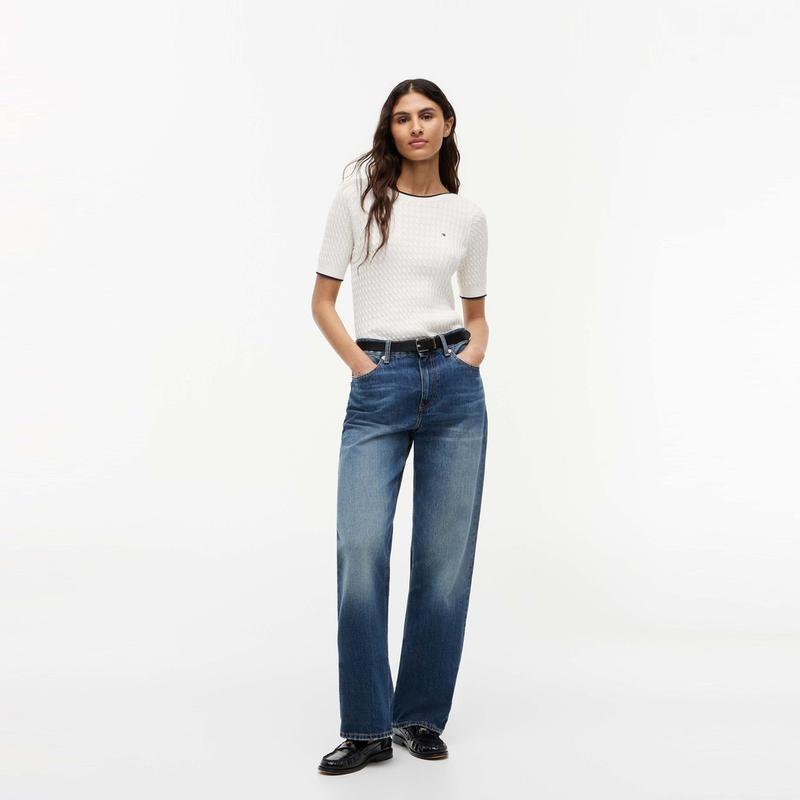 Tommy Hilfiger Cotton Elegant Commuter Cable Knit Short Sleeve Sweater Women tops WW0WW50103