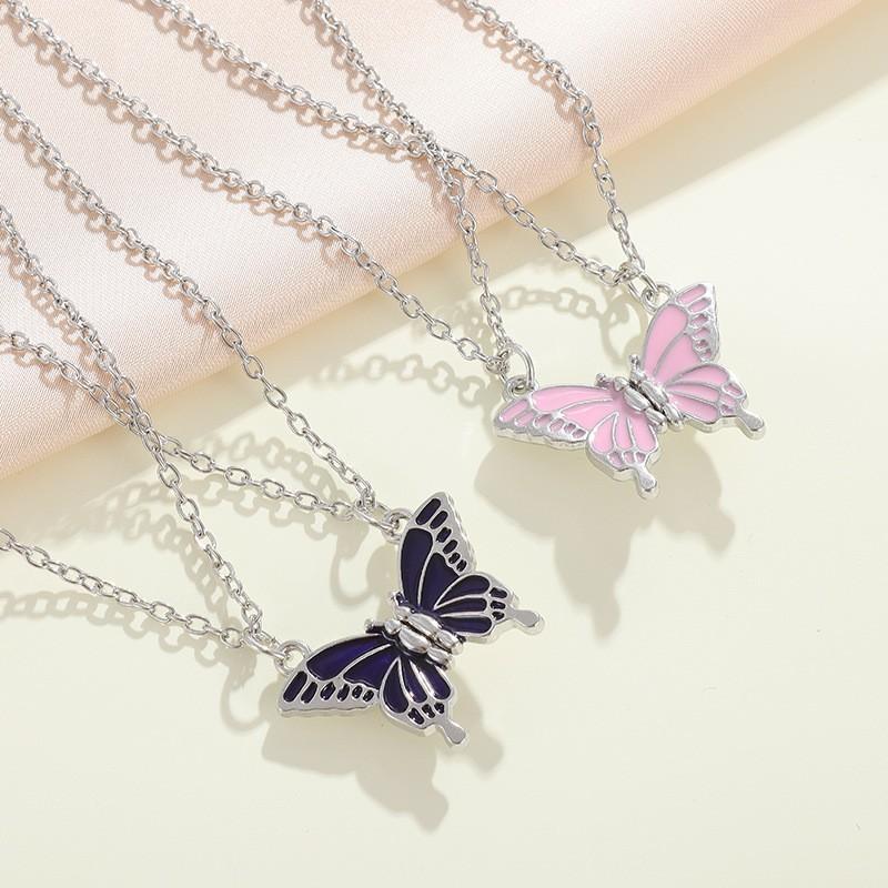 Cross-border New Best Friend Colorful Butterfly Match Friendship Magnetic Necklace Sweater Chain