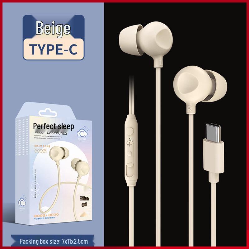 Type-C Noise-Cancelling In-Ear Sleep Headphones with Mic, 3.5MM Silicone Soundproof Design for Side Sleepers