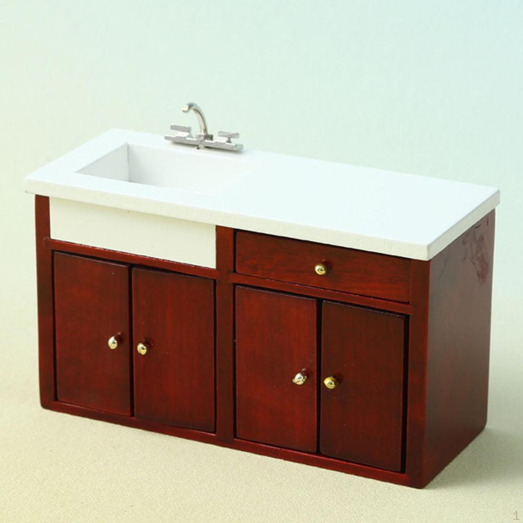 1:12 Scale Dollhouse Miniature Cabinet with Sink and Drawer Pretend Play Toys