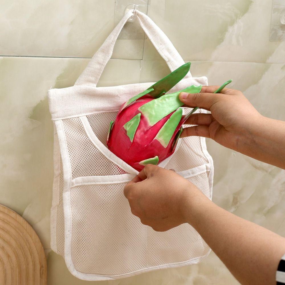 Large Capacity Vegetable Storage Bag Hollow Widen Handle Underwear Socks Hanging Bag Breathable Reusable Kitchen Mesh Bag Home