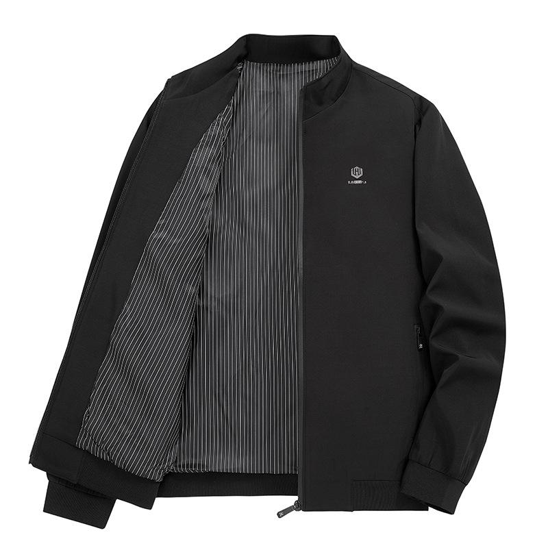 Men's Stand-Collar Casual Print Jacket: Classic, Loose, Plus Size for Middle-Aged Dads