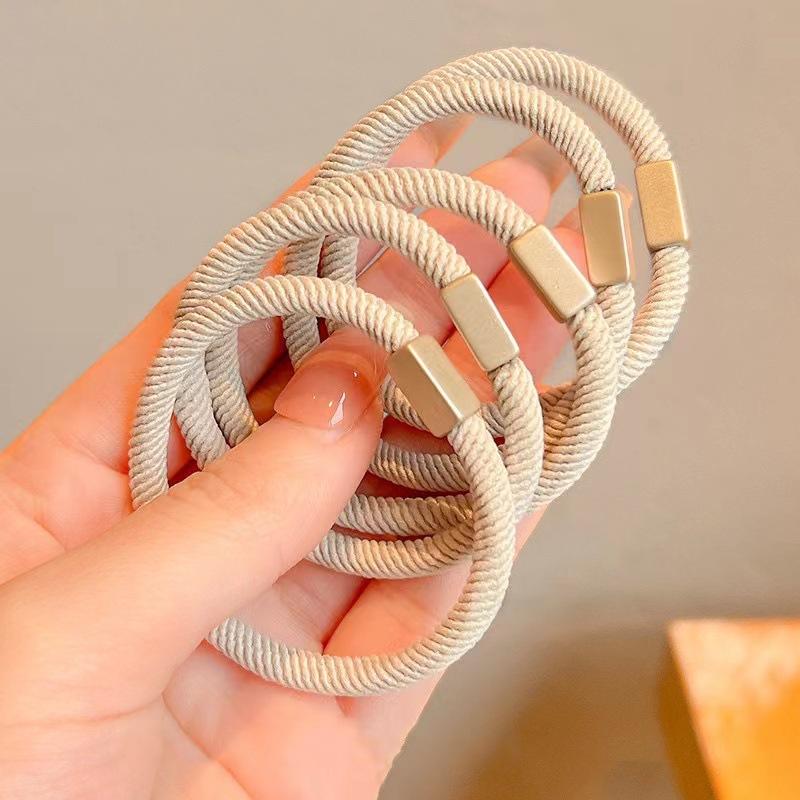 AWAYTR 5PCs Earth Tones Headbands Alloy Buckle Nylon Rope Ponytail For Women Hair Ties Holders Rubber Band Korean Headdress