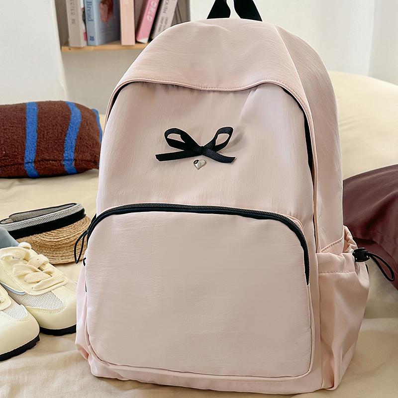 Simple Bow Decoration Backpack Cute Casual Large Capacity Multi Pocket Backpack Student Backpack Fashionable Women's Backpack