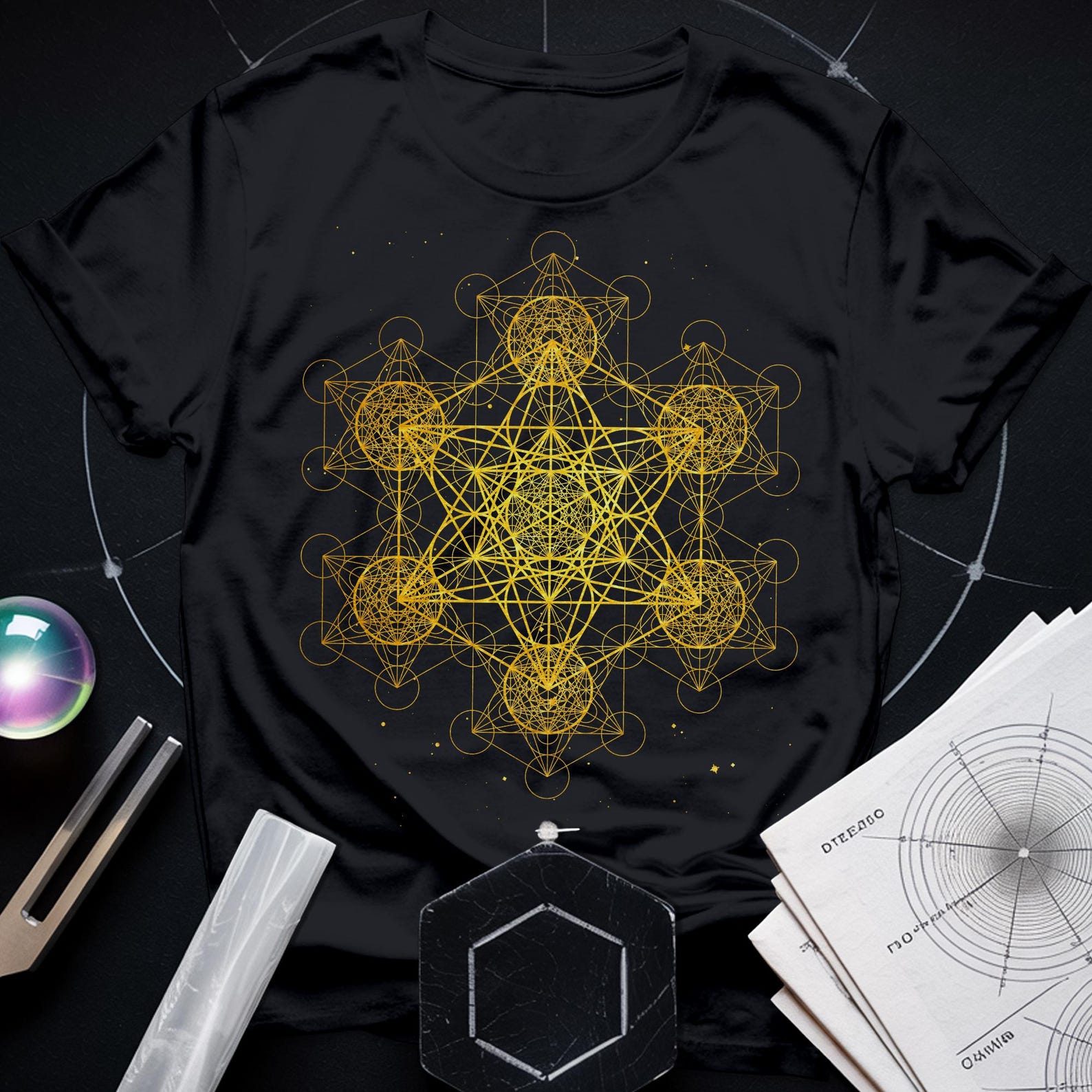 Metatron s Cube T-Shirt | Fractal Sacred Geometry Unisex Tee M
