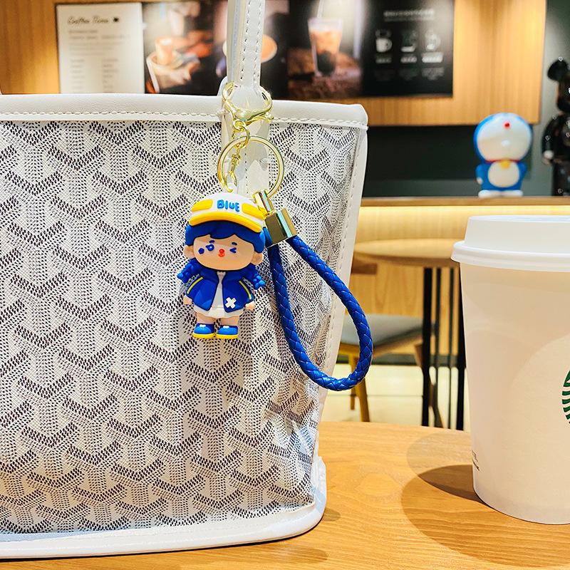 Blue Couple Keychain Cartoon Boy Girl Doll Exquisite Car Bag Pendant Ground Marketing Small Gift
