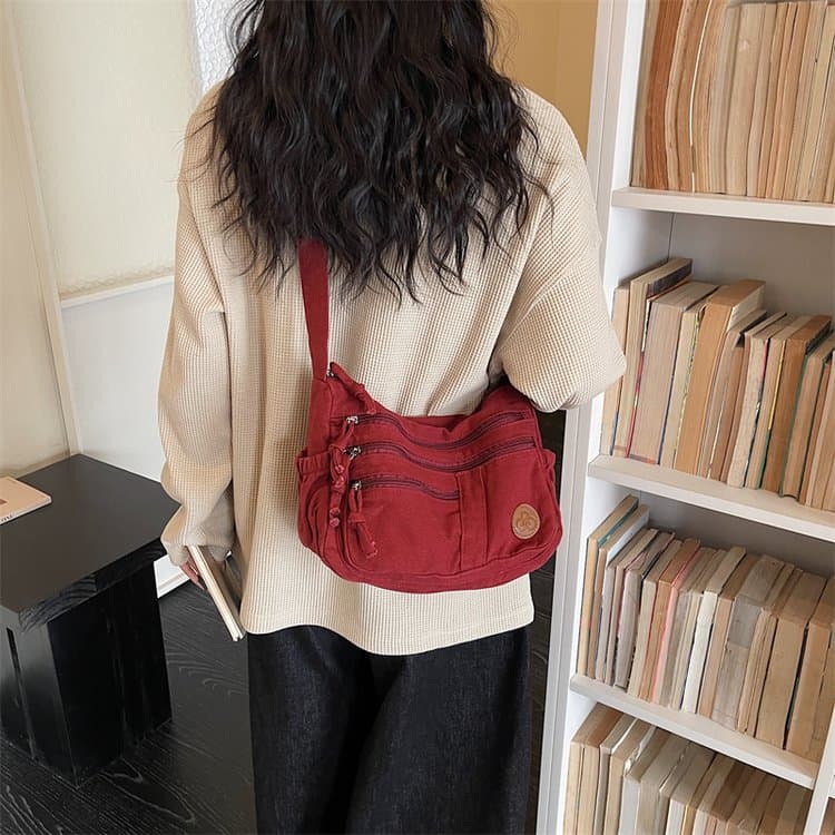 Washed Canvas Multi-zipper Messenger Bag Women's Shoulder Bag