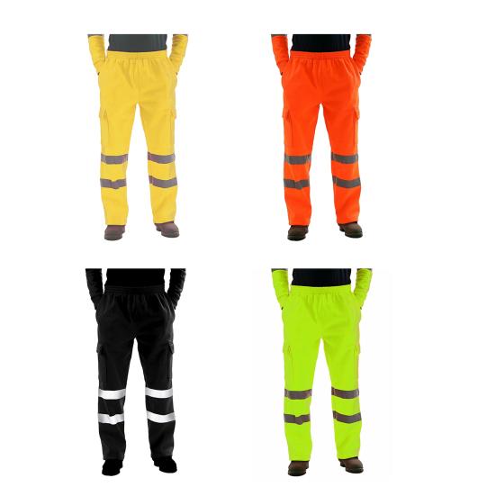 Work Pants Elastic Waist Tear-Resistant Double-Layer Reflective Strips Fabric High-Visibility Safety Pants Heavy-duty Workwear