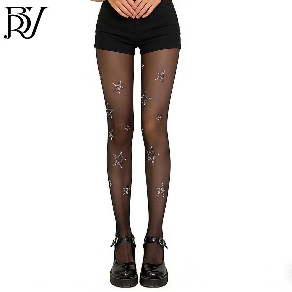 "Starry Black Diamond Pantyhose - Sheer Niche Design for Women"