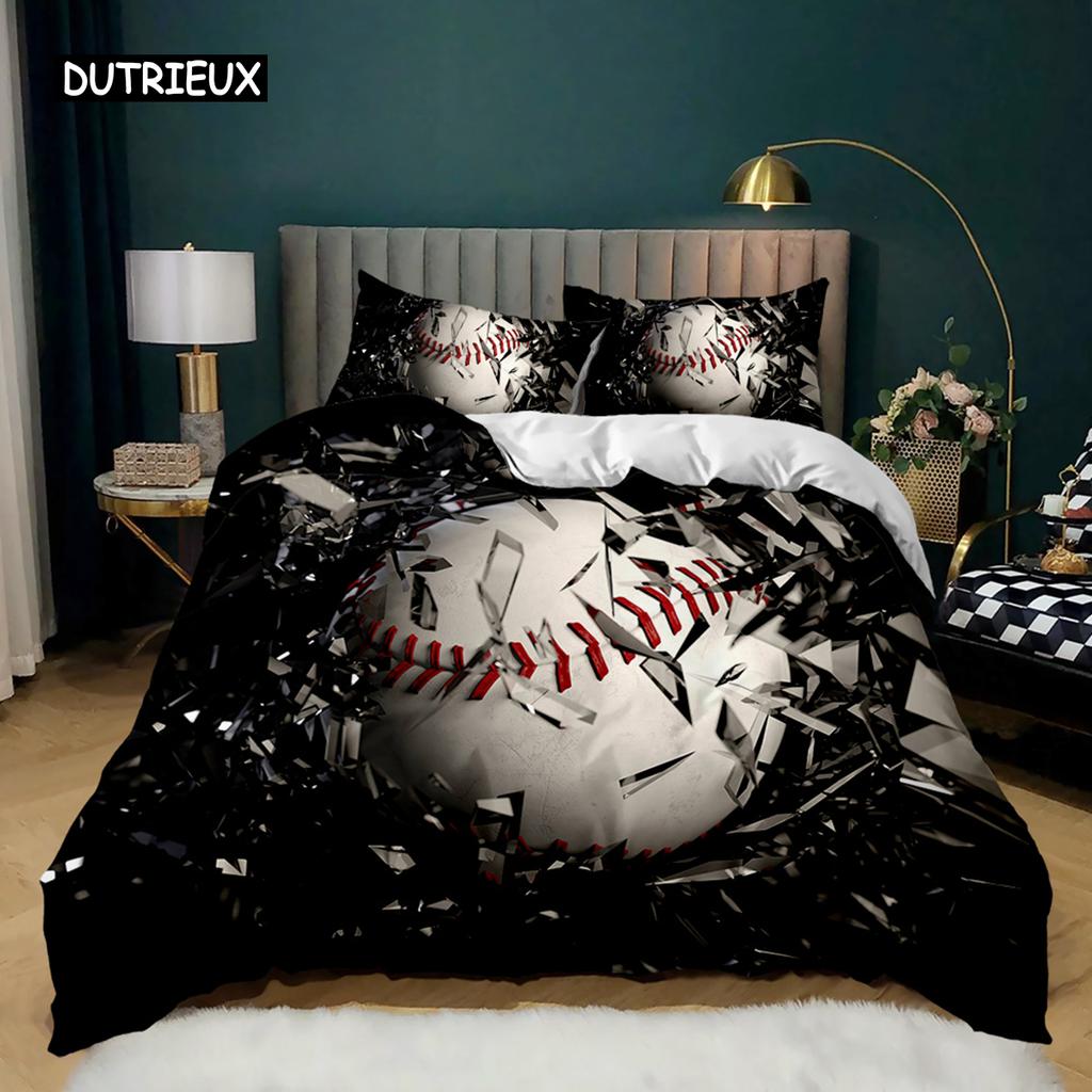 Baseball Bettbezug Set Baseballschläger Bettwäsche Set für Kinder Jugendliche 3D Baseball Sport Doppel Queen King Size Polyester Steppdecke Bezug