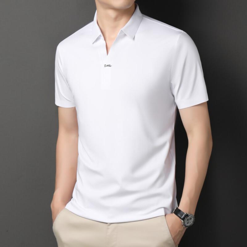 

2026 High-quality Elastic Stretch POLO, Business Casual Men s Short-sleeved Shirt, Seamless V-neck M-4XL Men s Polo Shirt 4XL білий