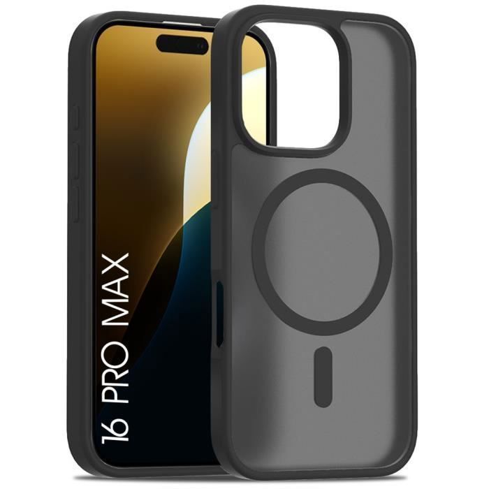 Coque de protection pour iPhone 16 Pro Max - BOOLING - Anneau Magnétique - Silicone et PC - Noir - Antichoc