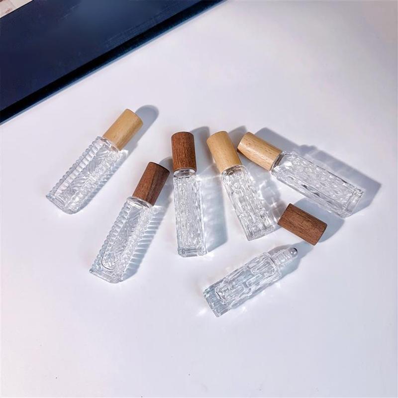 10Ml Wooden Cap Spray Bottle Clear Glass Spray Bottle Perfume Sample Vials Portable Refillable Cosmetic Empty Atomizer Gold Cap