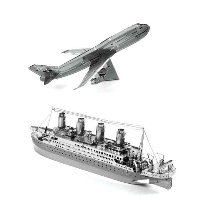 Metal Earth Fascinations Boeing COMMERCIAL JET Et Titanic Ship Puzzle 3D En Métal