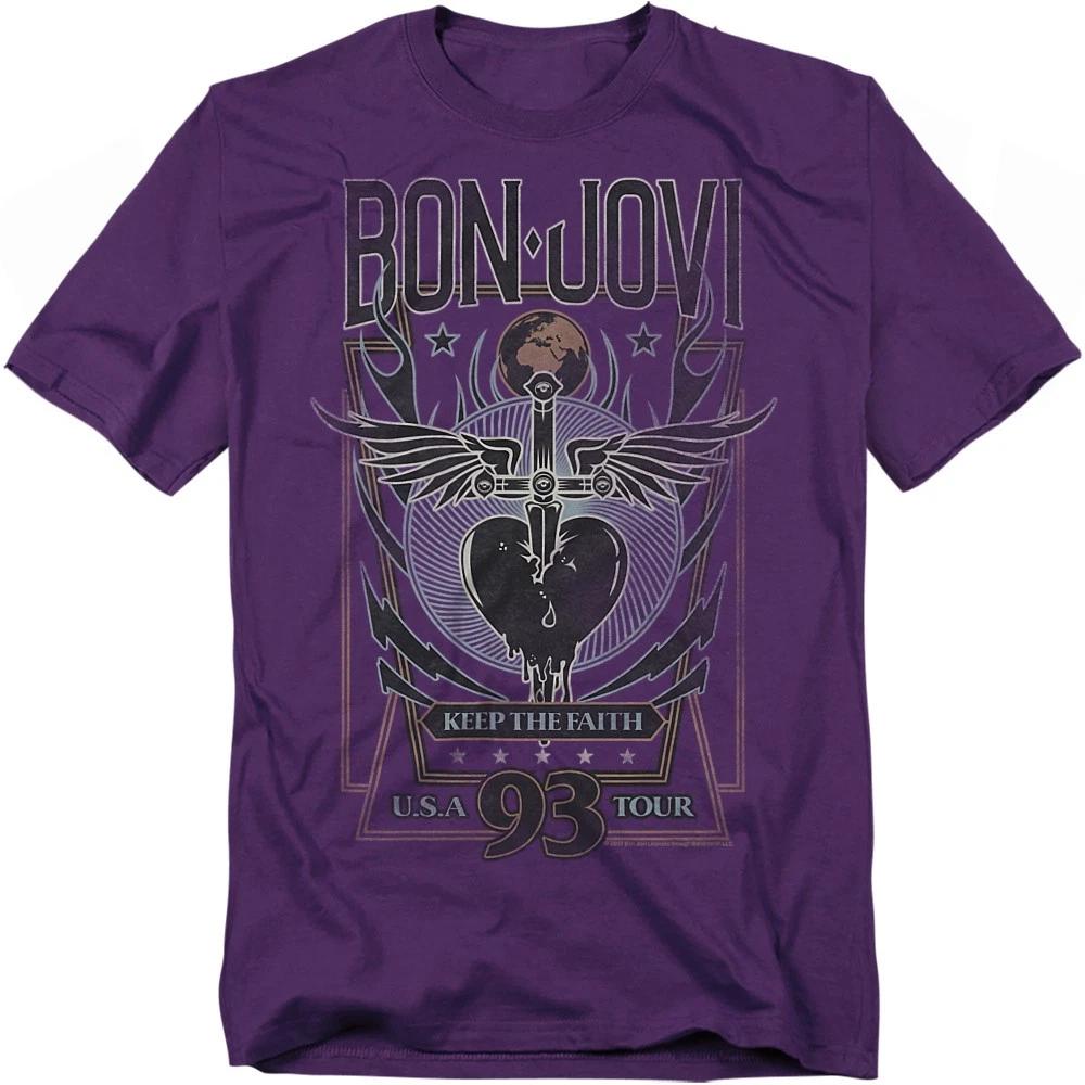 Bon Jovi Keep The Faith 100% Cotton T-shirt Mens Tees Top S-4XL, Purple S