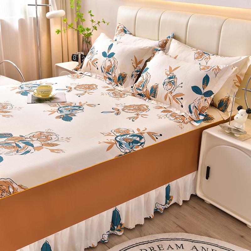 Floral Style Bed Skirt Skin-friendly Bed Covers Non-slip Mattress Protectors Roupa De Cama Printed Bedspread (No Pillowcase)