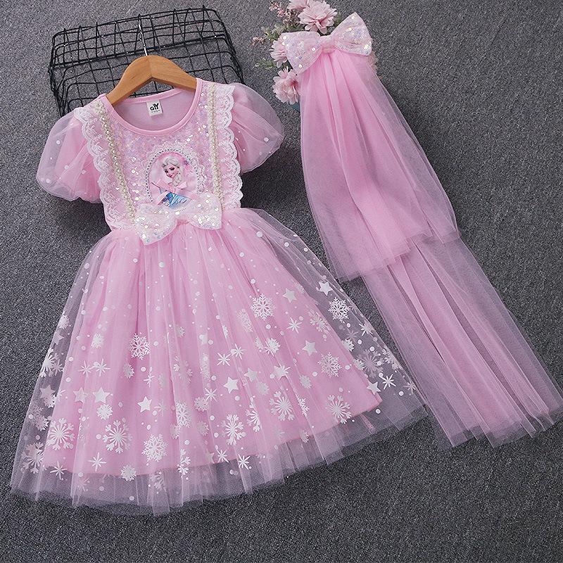 Elsa Princess Dress: Summer Sequin Puff Skirt for Girls