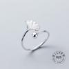 925 Sterling Silver Rings For Women Geometric Fine Jewelry Finger Adjustable Cute Flower Leaf Zirco Ring For Party Birthday Gift