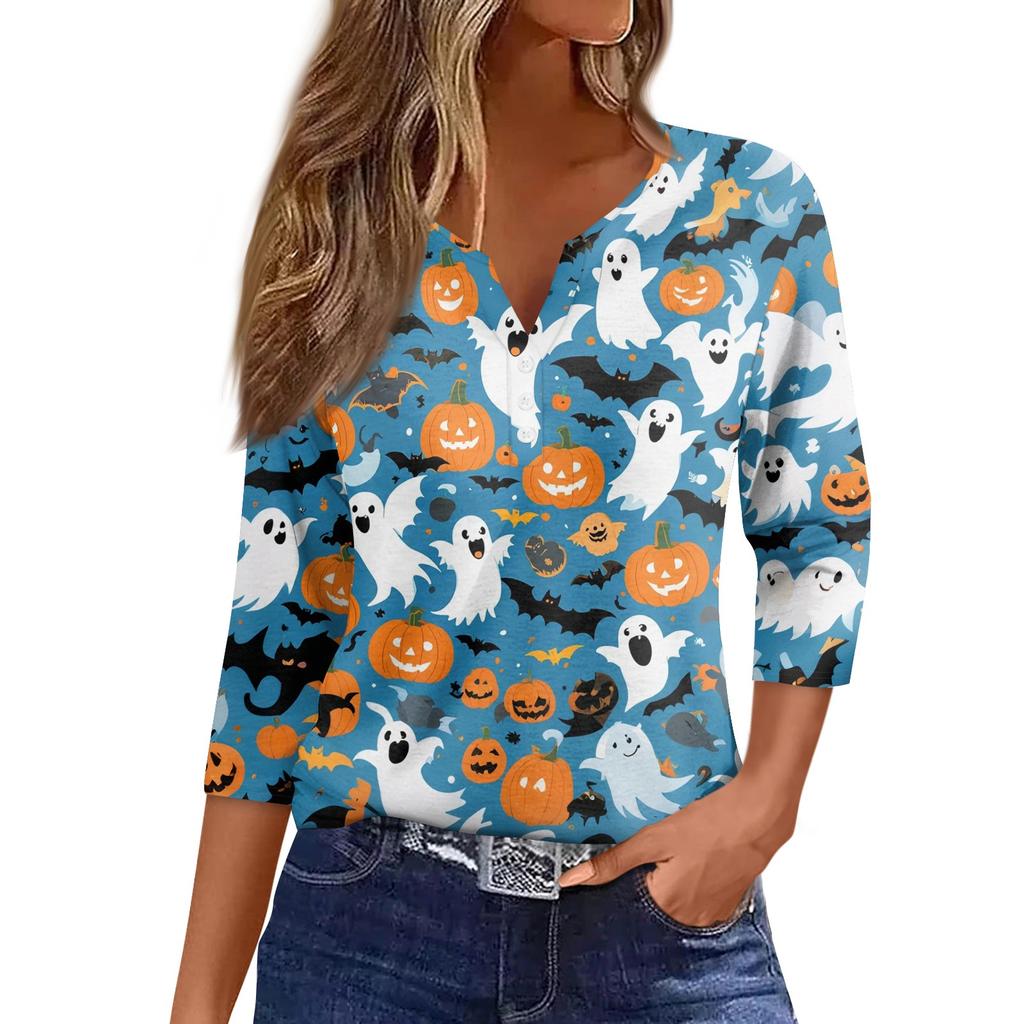Women's Casual Fashion Sexy Comfortable V-Neck Halloween Seven Sleeve Top
