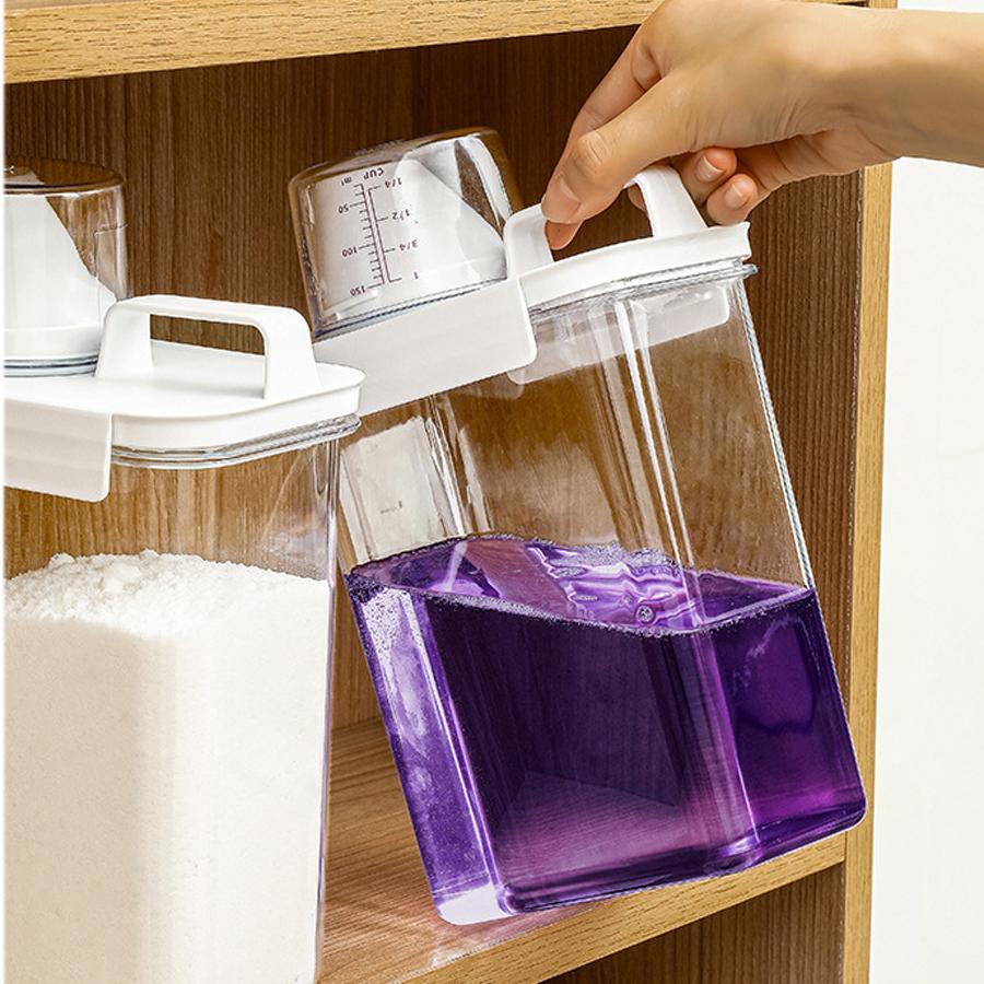 1PCS Laundry Detergent Moisture-proof Storage Jar Transparent Liftable Dishwashing Liquid Storage Jar with Measuring Cup Scale