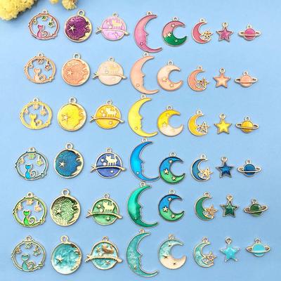 Starry Sky Moon Pendant: Five-Pointed Star & Oil Drop Alloy for DIY Earrings & Necklace Jewelry
