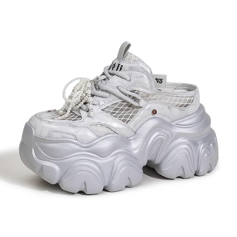 

Mesh bag head half slippers dad shoes 2025 summer new hollow breathable sandals versatile thick sole heightening women s shoes 40 серебряный