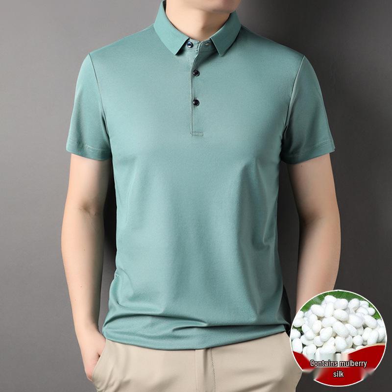 

Men s Silk Short-Sleeve Lapel T-Shirt - Summer Business Casual 3XL