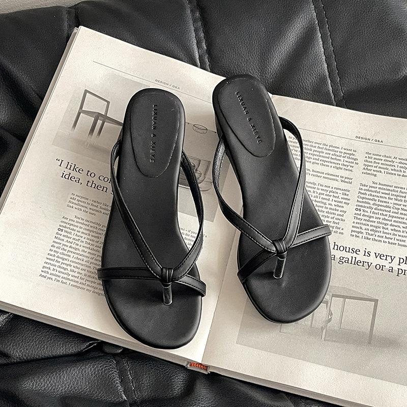 Thick-bottomed small flip-flops summer temperament suede toe slope heel cool slippers 35 3980₽