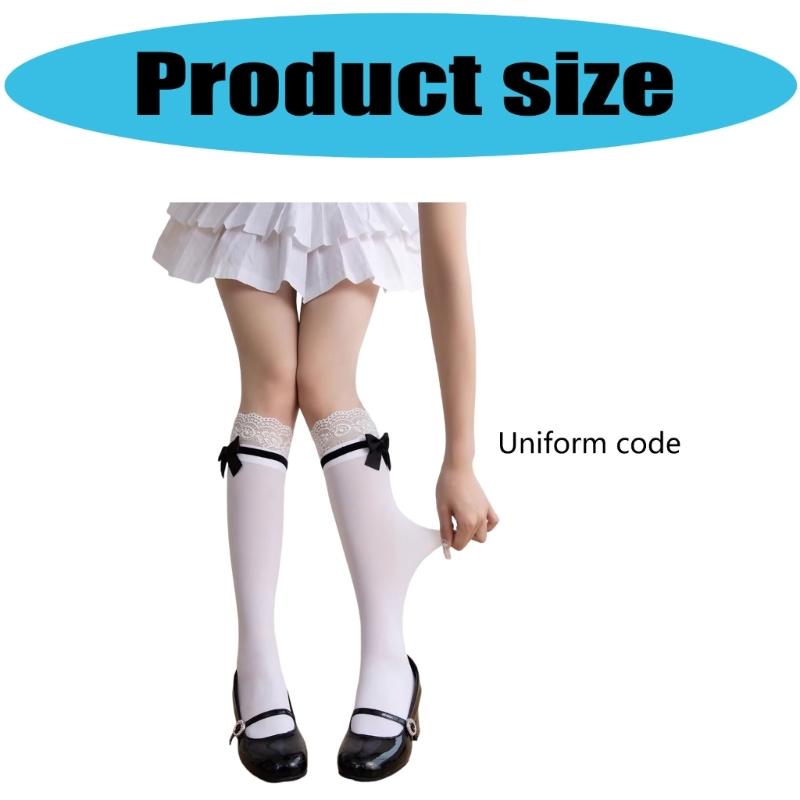 Chaussettes Velours Respirantes Hautes sur le Genou Bordure en Dentelle Nœud Élastique Antidérapant Mi-Mollet pour Port Quotidien Événement Spécial