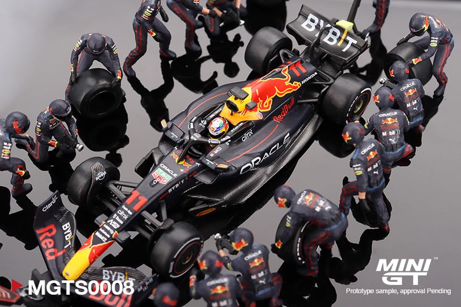 TrueScale Miniatures MINI GT Oracle Red Bull Racing RB18 2022 3rd Place Car Abu Dhabi Grand Prix Sergio Perez Pit Crew Set Completed Product 1/64 #11
