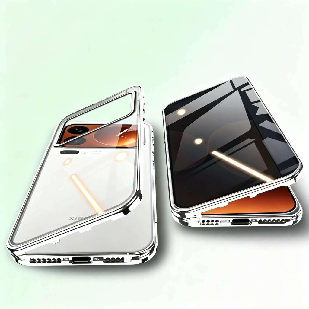 Anti-gluurhoesje voor Xiaomi 17 Pro Max, Dubbelzijdig Gehard Glas, Metalen Frame met Camera Beschermer Telefoon Bumper