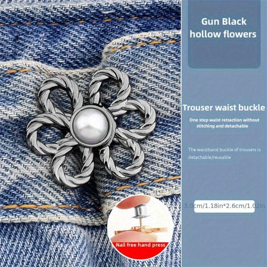 1pc Flower Waistband Buckle Free Pants, Waistband Of Jeans, Large To Small, No Mark Fixed Button Tightening Tool