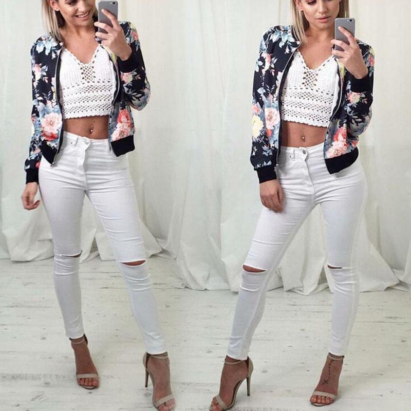 Stylish Women's Casual Floral Long Sleeve Baseball Jacket Coat For Everyday Wear
