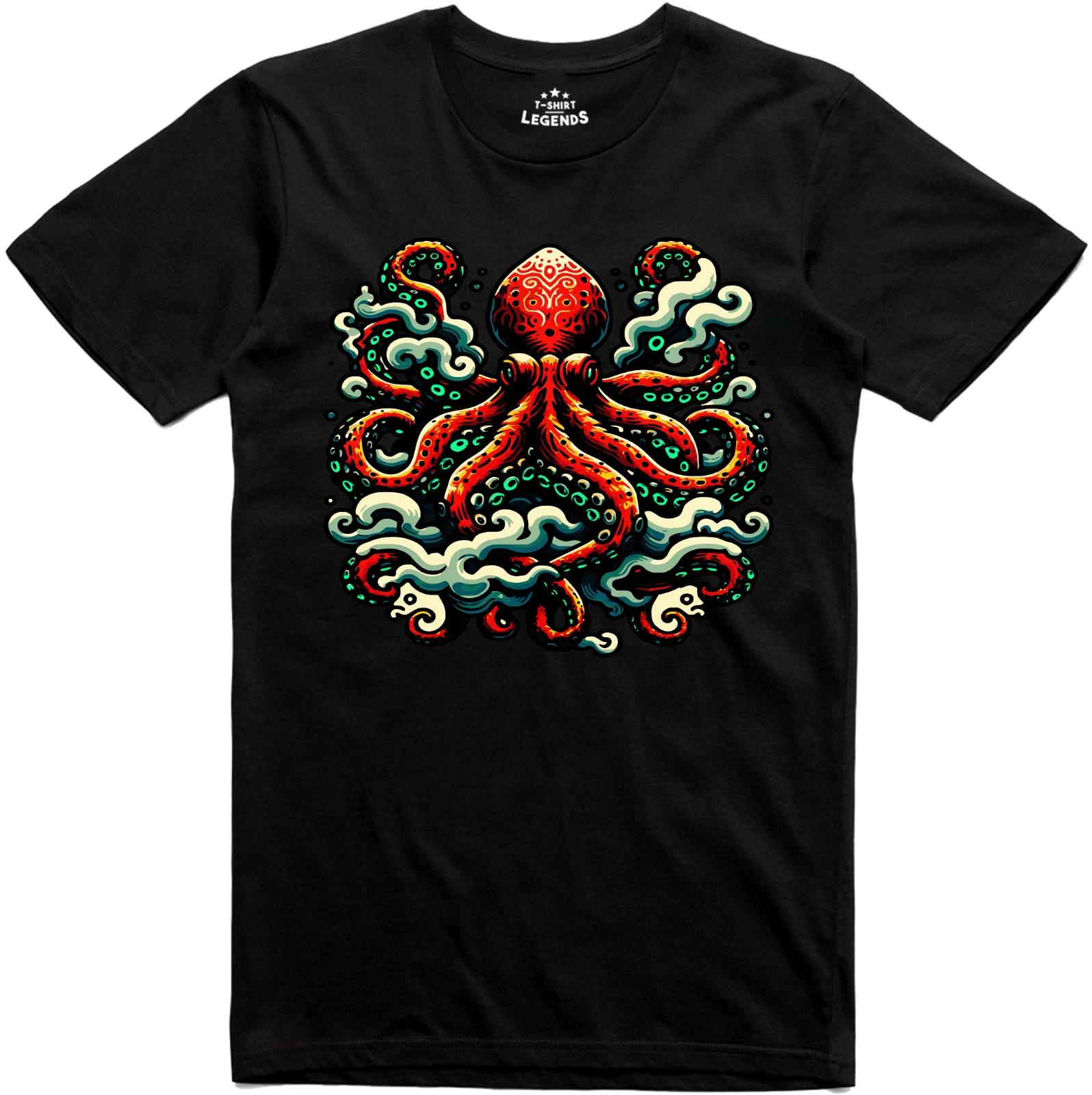 Octopus Mens T Shirt Nature Print 100% Cotton Regular Fit S