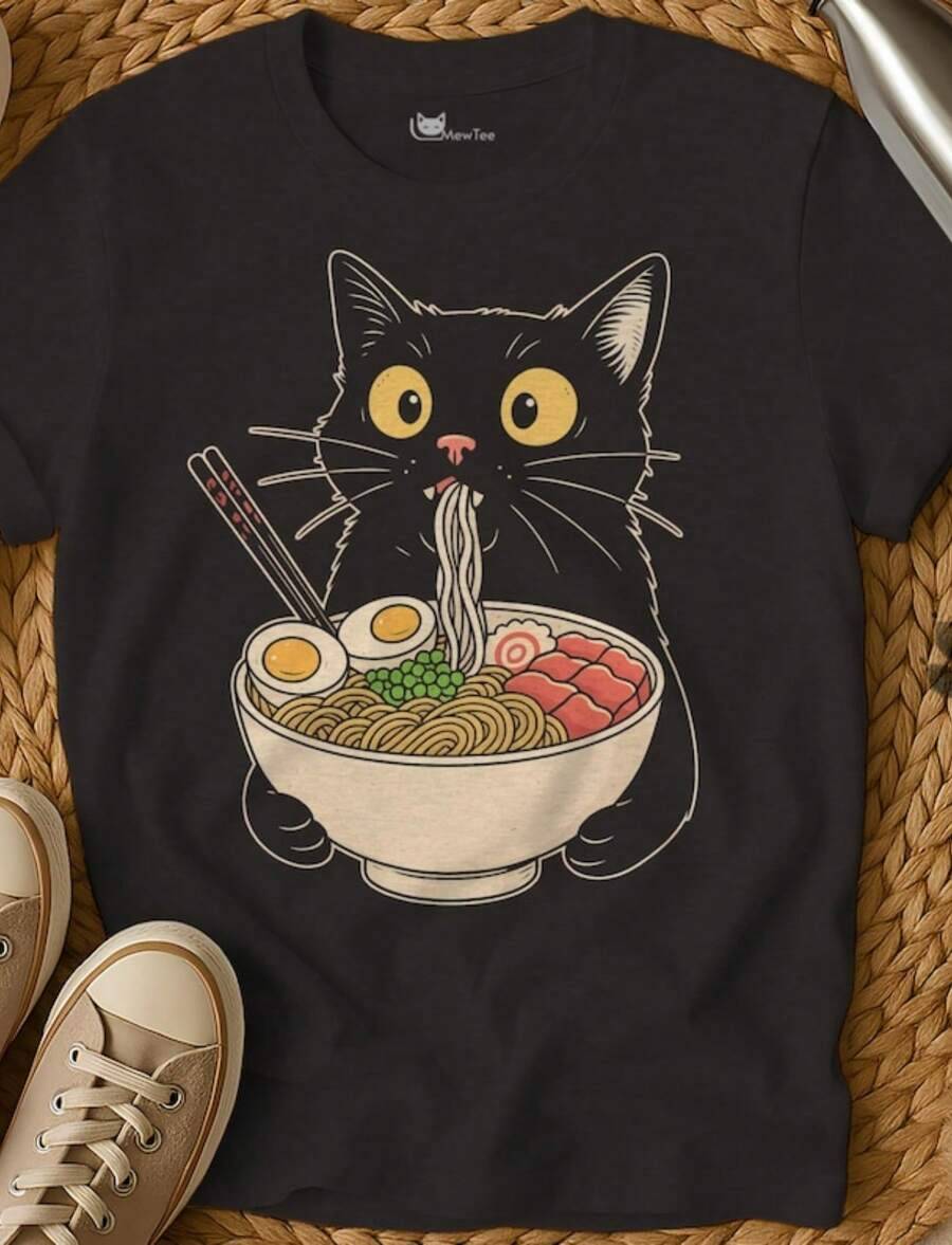 Raunisex Noodle Cats Tee Cat T Kitten Shirt SarcaJpg Round Neck Cute Funny Comfortable Unisexs And Unisexs Fashion New Products Holiday Gifts S