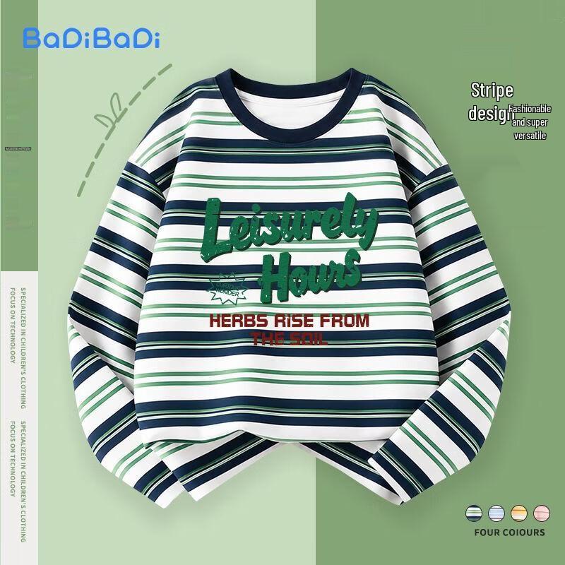 Badi Badi Kids' Long-Sleeve Pure Cotton Striped Crewneck T-Shirt