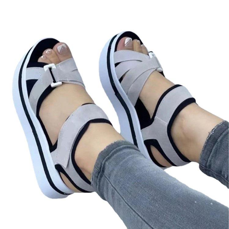 New large size Velcro wedge sandals women's color matching platform beach cool slippers