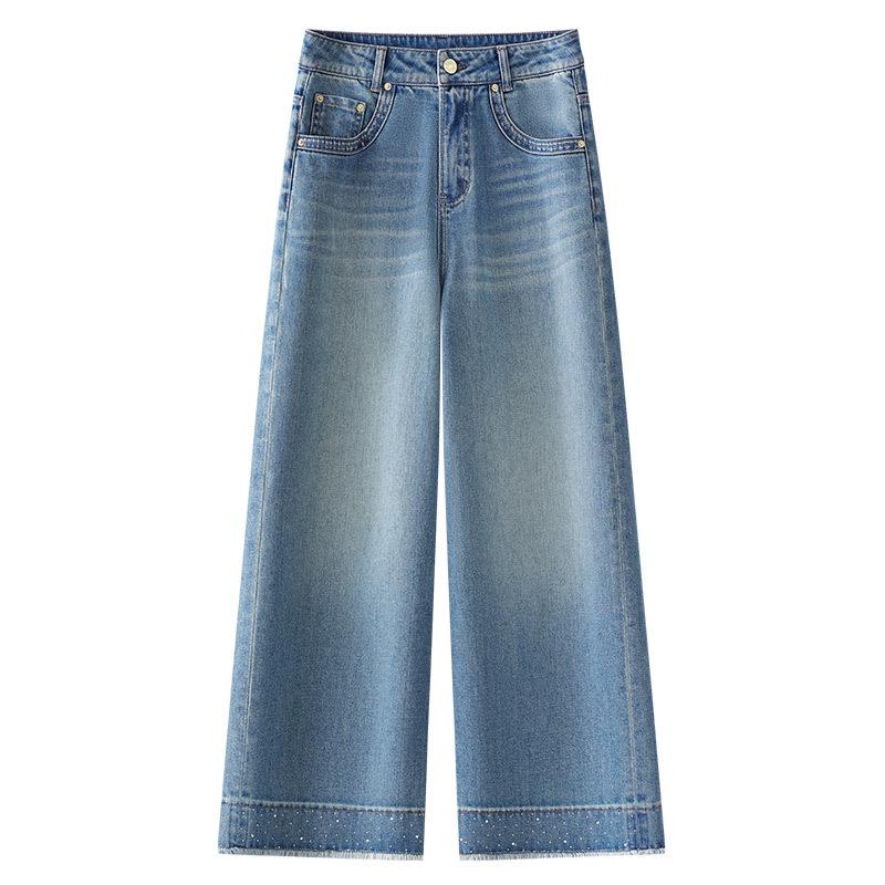 Women's Light-Colored Wide-Leg Jeans, Spring & Autumn 2025, Slimming Loose Fit for Pear-Shaped Bodies, Straight-Leg Nine-Point Pants