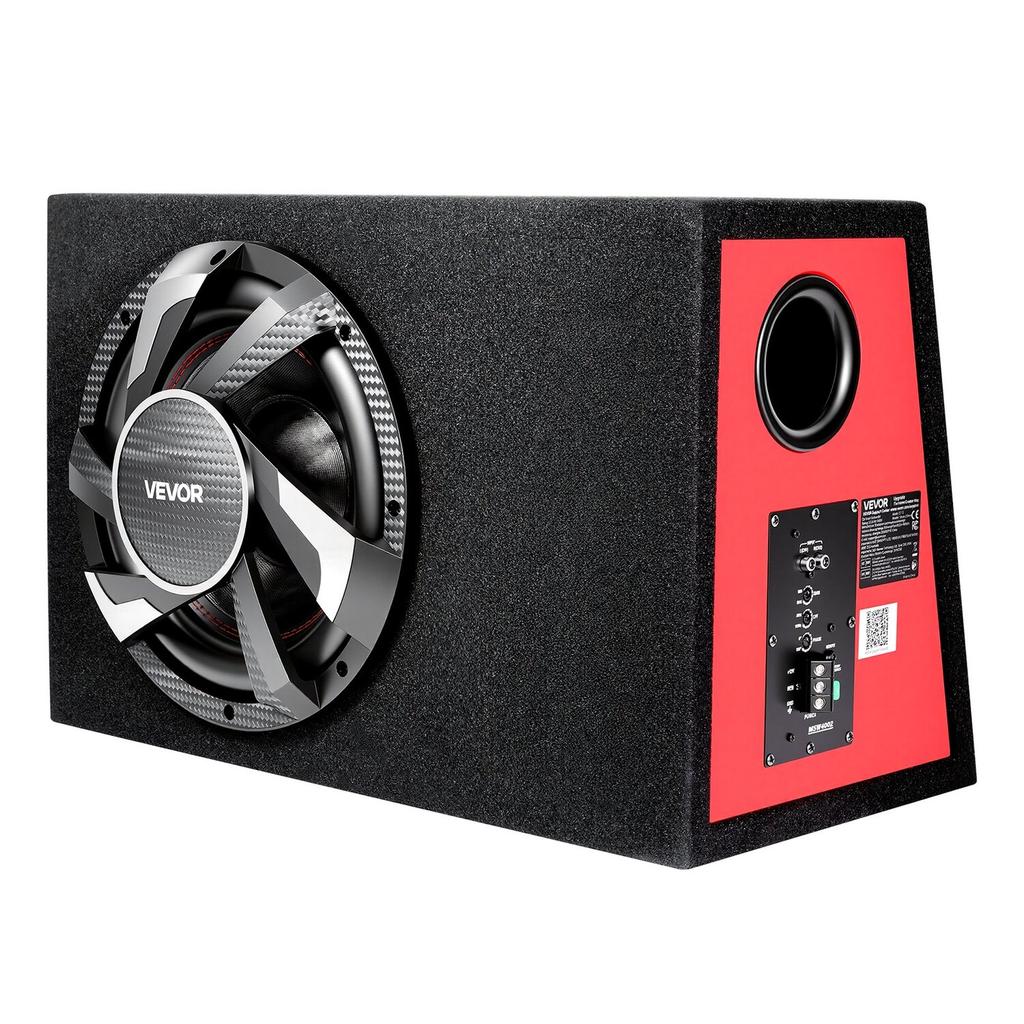 Subwoofer Basspaket, 305mm, 245W RMS, Komplettes Auto-Audio Subwoofer- und Verstärkerpaket, mit bestücktem Gehäuse, integriertem Verstärker und Verkabelungsset, Schlank