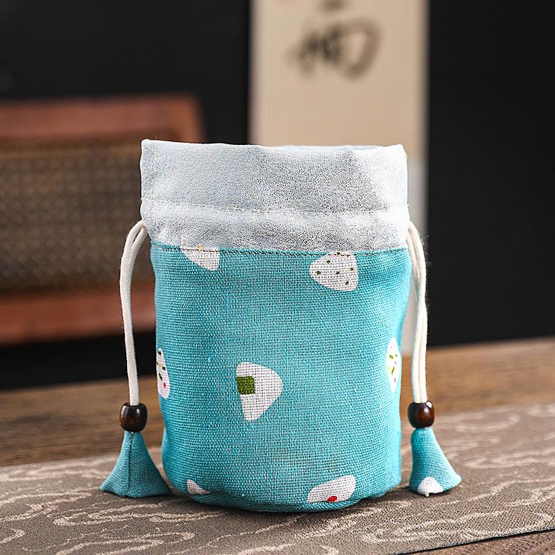 Tea Cup Storage Hand-held Cloth Bag Owner's Single Cup Silk Storage Bags Cotton Drawstring Protective Bag with Added Drawstring