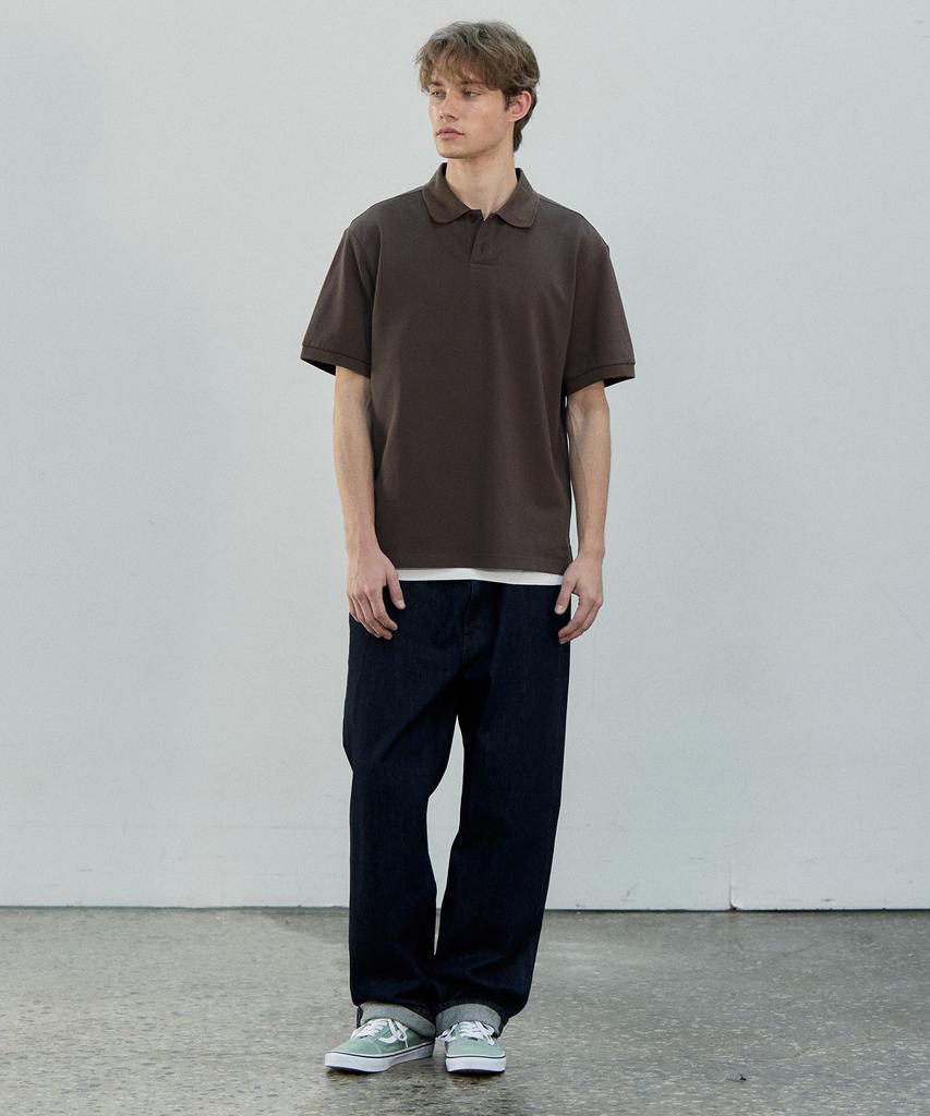 BASIC HOUSE Uni Semi-Overfit Pique Polo Shirt Brown Lyts3104