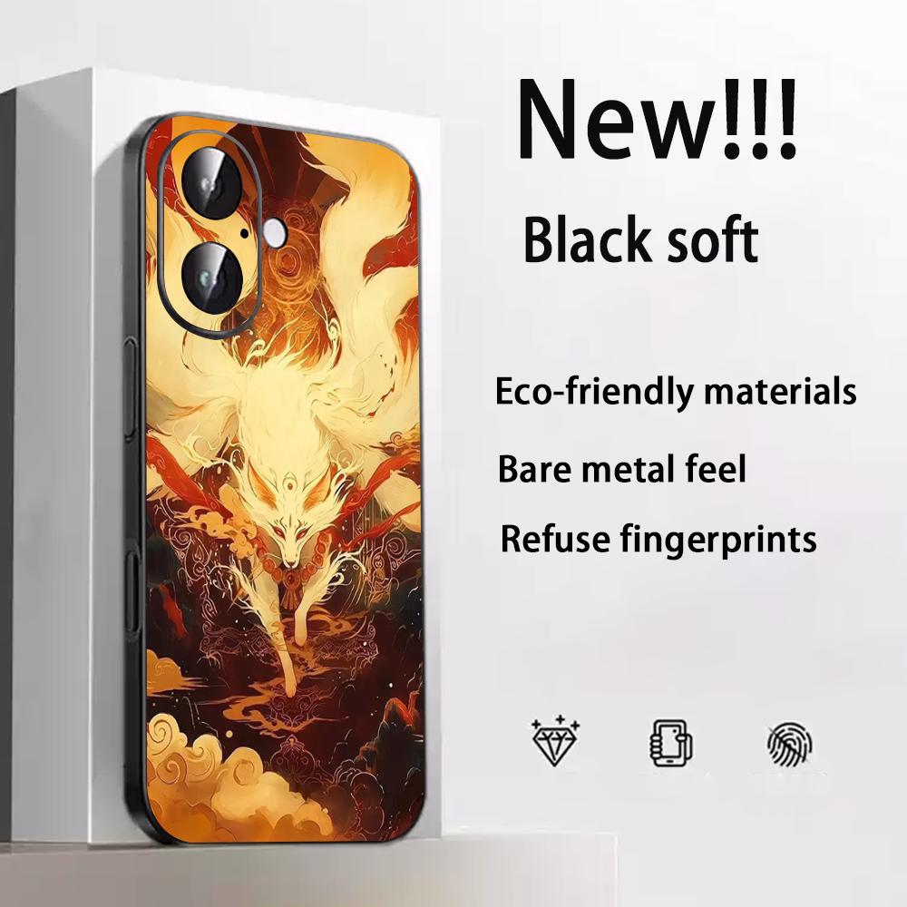 

Nine-tailed fox art fashion design Phone Case For iPhone 17 16 e 15 14 13 12 Plus Mini Pro Max Soft black Shockproof Cover iPhone17 Pro